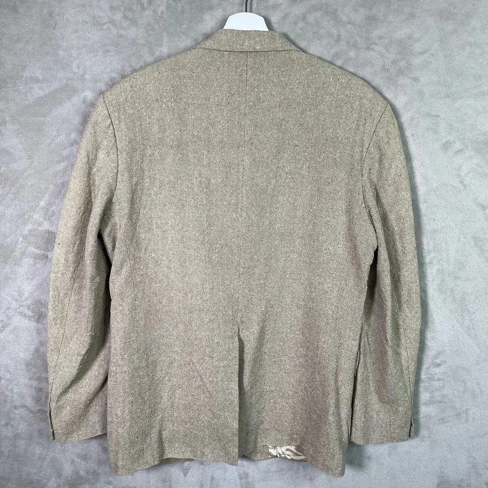 VTG 90s Lands' End Silk‎ Sport Coat Blazer Men 41R Beige Prep Coastal USA